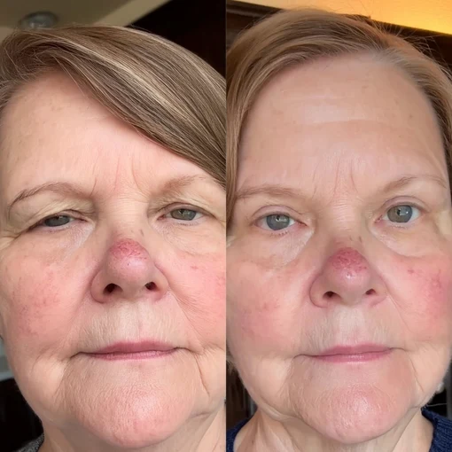 Before and after: fine lines around the eyes, mouth and cheeks look softer after using the balm